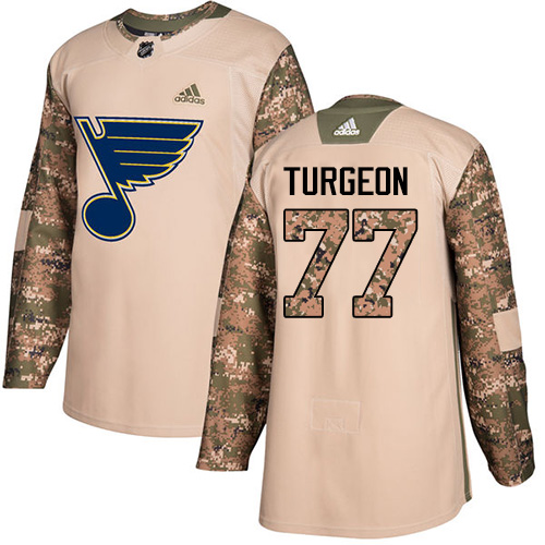 Adidas Blues #77 Pierre Turgeon Camo Authentic Veterans Day Stitched NHL Jersey